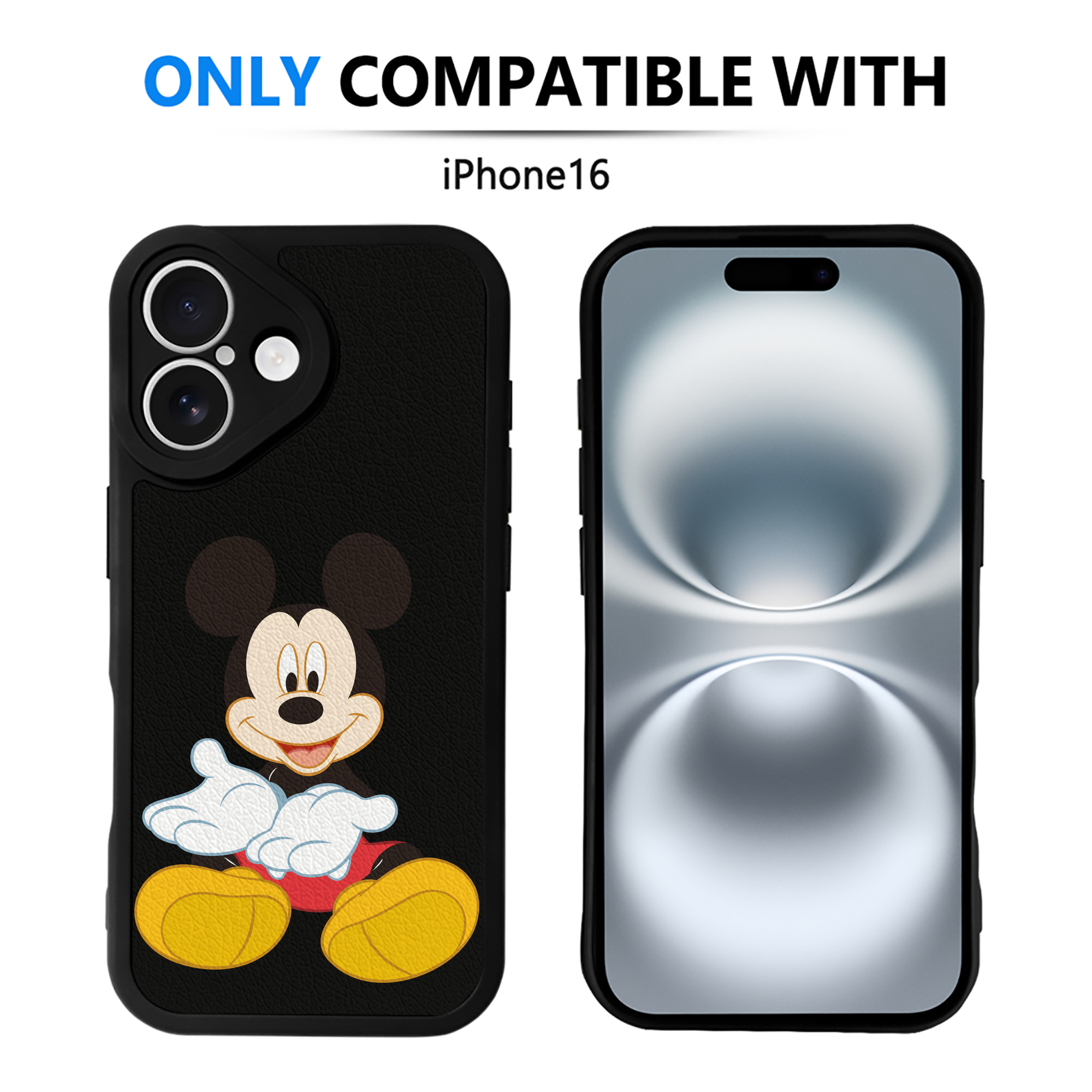 （画像用） ミッキーマウス Mickey Mouse 【iPhone 16シリーズ対応】シリコンスマホケース（レザー調） 材質：シリコン